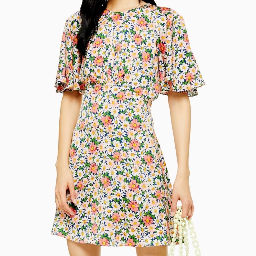 TOPSHOP Austin print angel sleeve mini dress